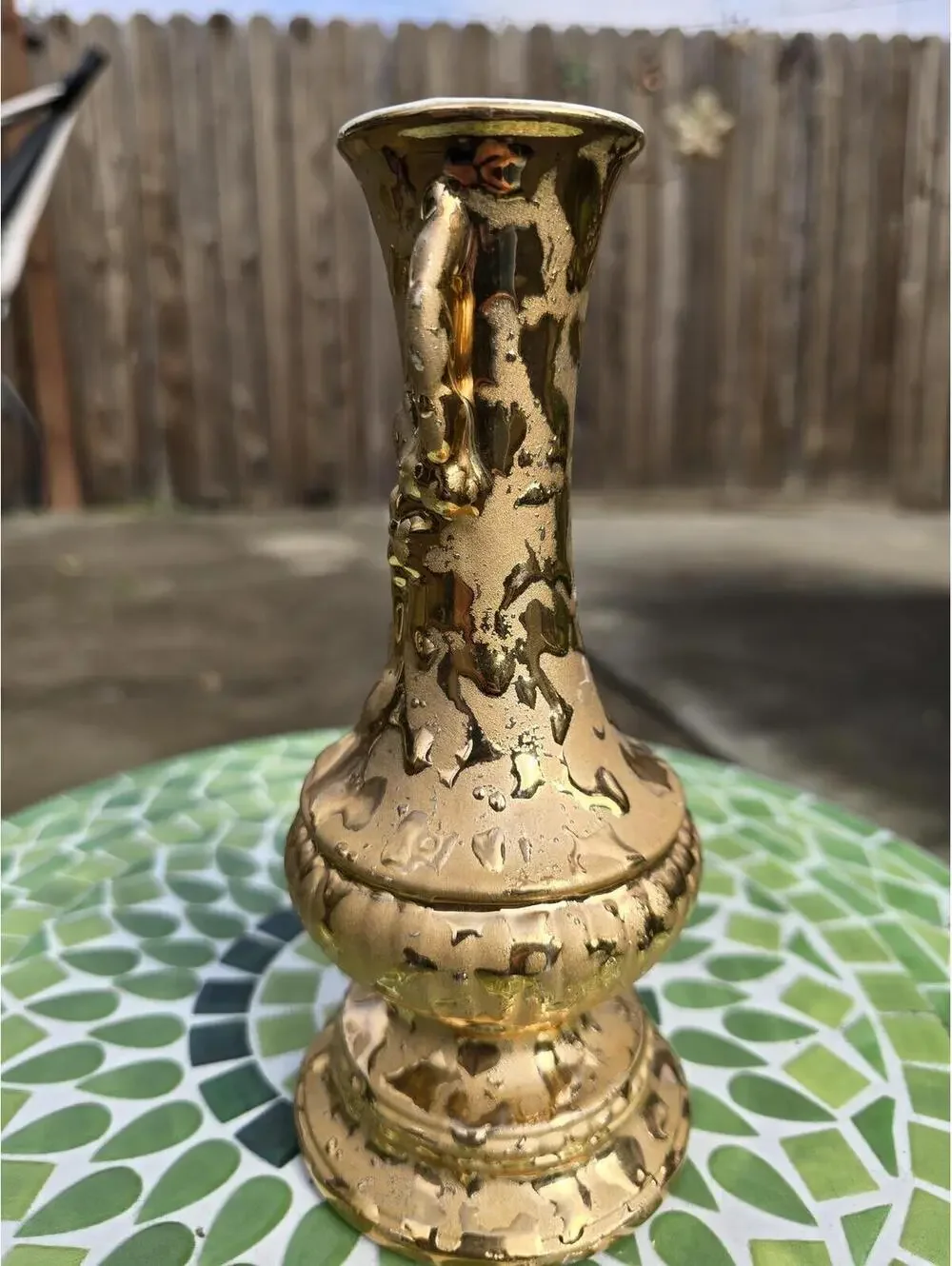 Vintage 24K Weeping Gold Vase | Hollywood Regency Ornate Dual Handle Urn